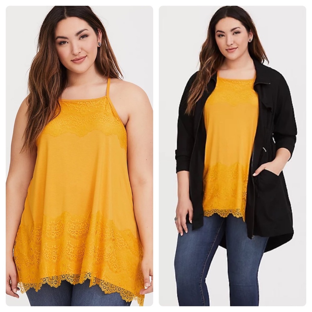 TORRID SUPER SOFT YELLOW LACE HIGH NECK TANK